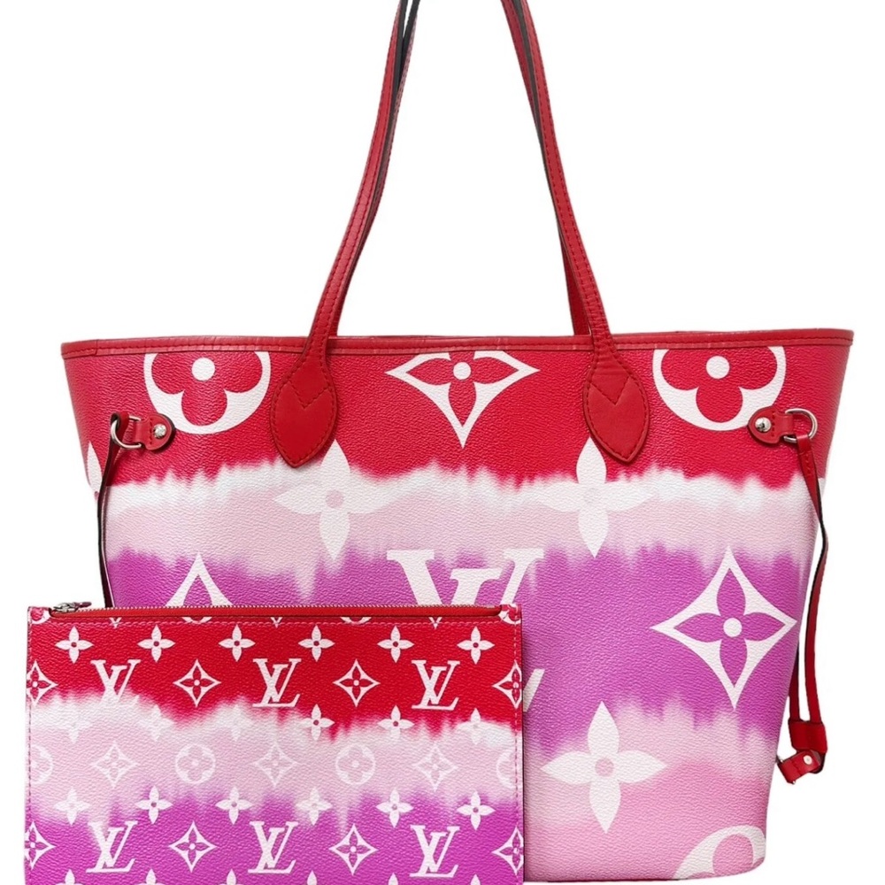 Louis Vuitton Escale Neverfull MM M45127 Rouge Red Pink Watercolor Monogram Tote - Picture 4 of 13